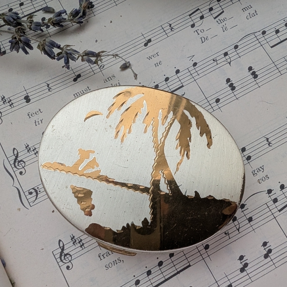 Gold and Silver Palm Tree Powder Compact